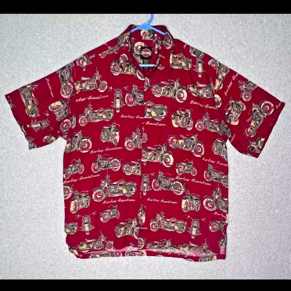 Harley Davidson HD Camp Shirt Mens Medium Button Up Cabana Motorcycle Riding HD